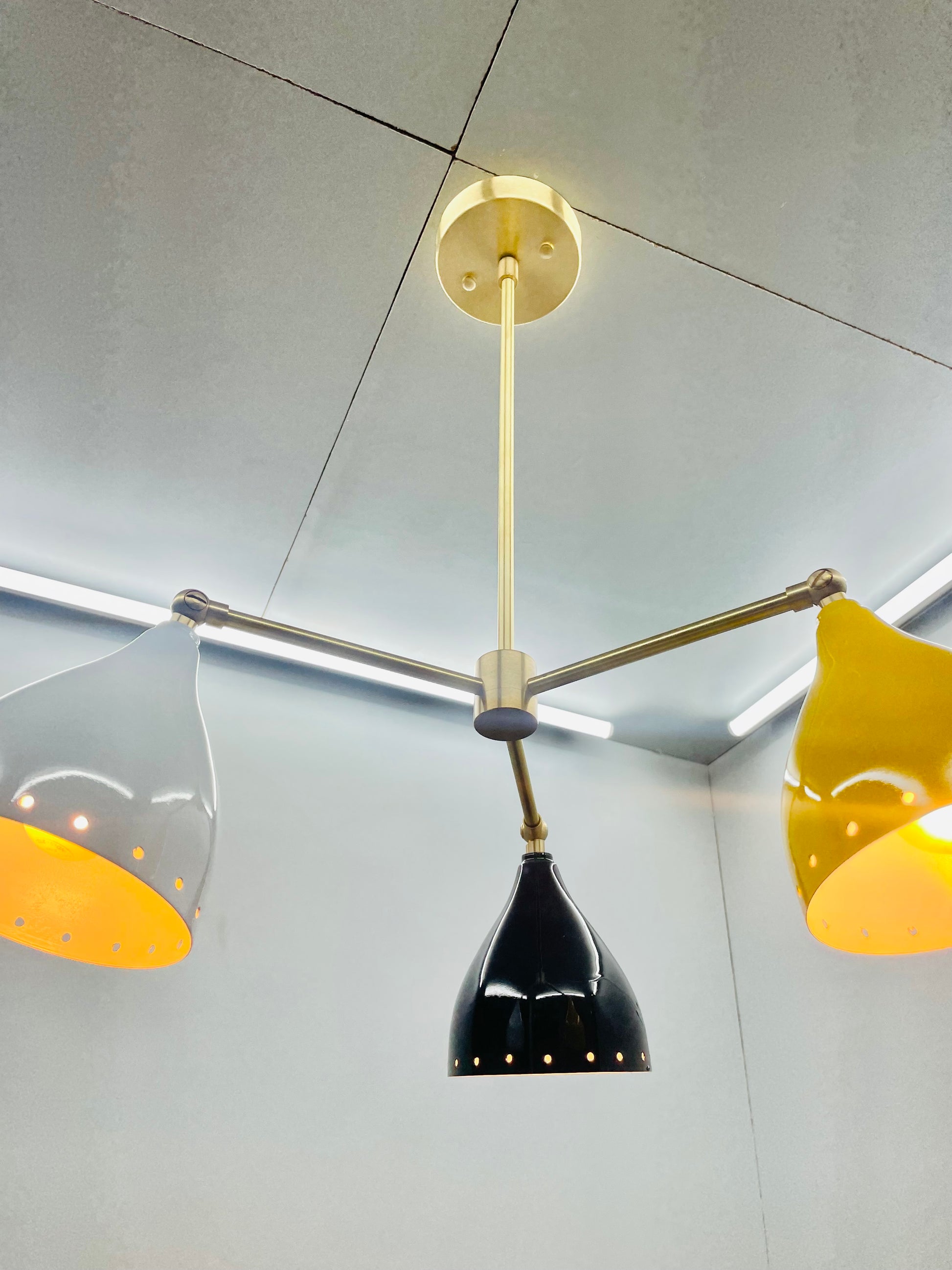 3 Cone Light Mid Century Brass Sputnik chandelier light Fixture - Global Lights Hub
