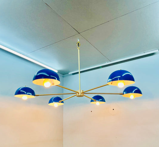 Mid Century Style 6 Lights Shade Sputnik Brass Chandelier Light