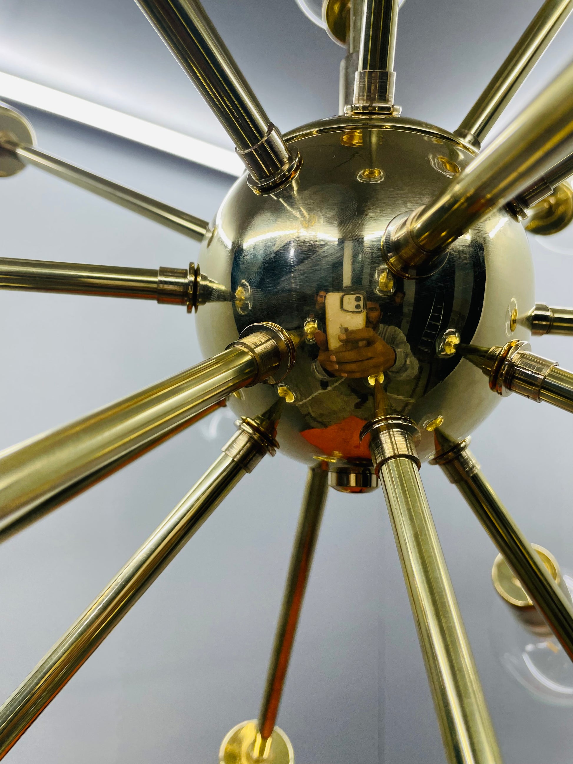 Mid Century Stilnovo Brass Sputnik Chandelier, Handmade Brass Ceiling Lamp Light, Sputnik Dining Room Chandelier 18 arms/lights - Global Lights Hub