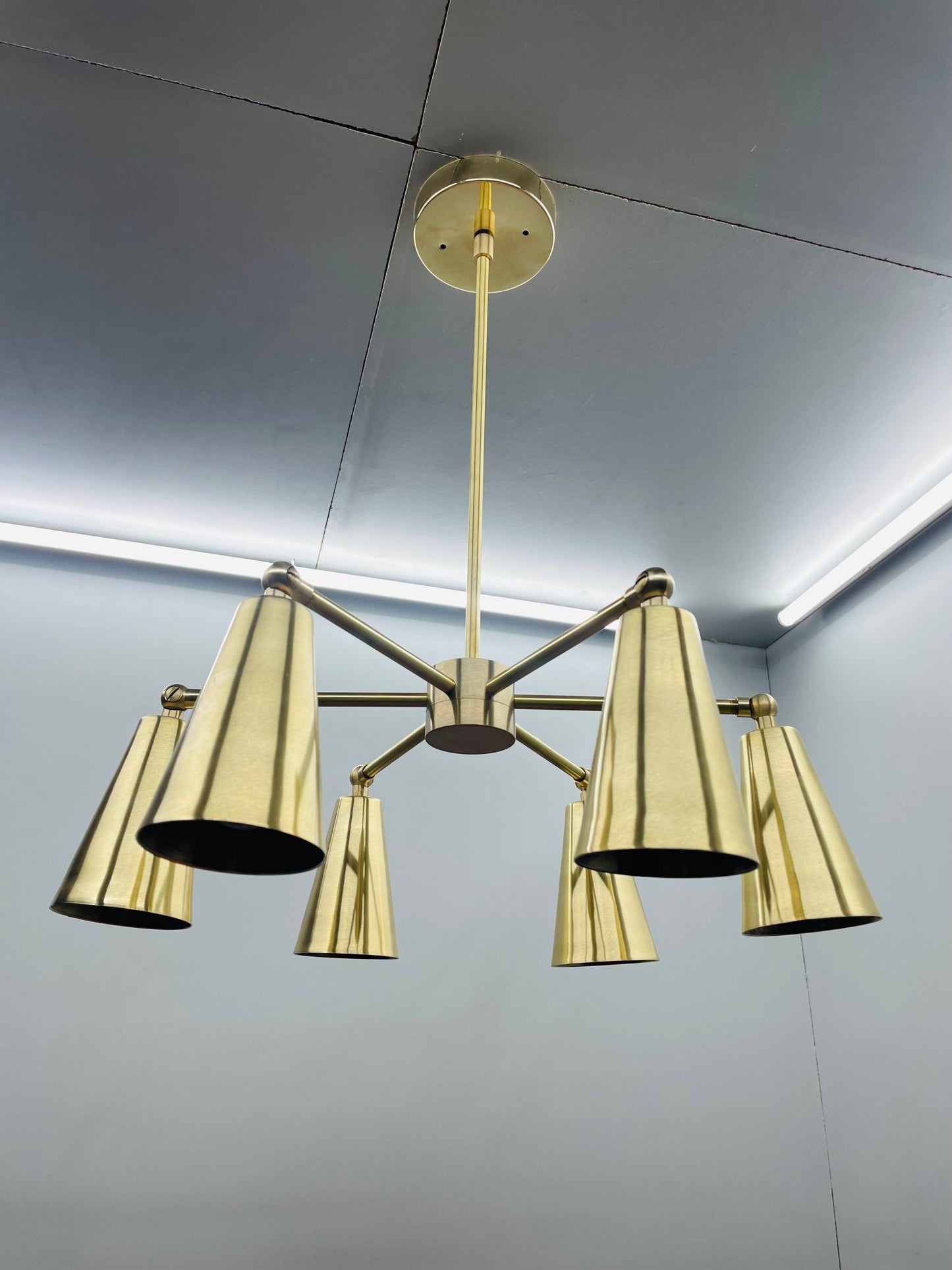 6 Lights Stilnovo Style Brass Adjustable Chandelier Light Fixture Modern Mid Century Ceiling Light - Global Lights Hub
