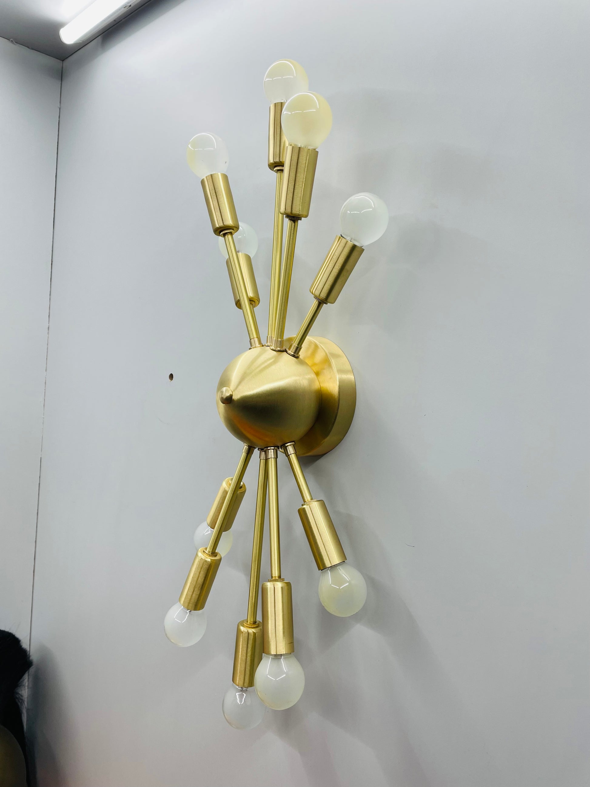 Captivating Polish Brass Sputnik Light Fixture - Close-Up