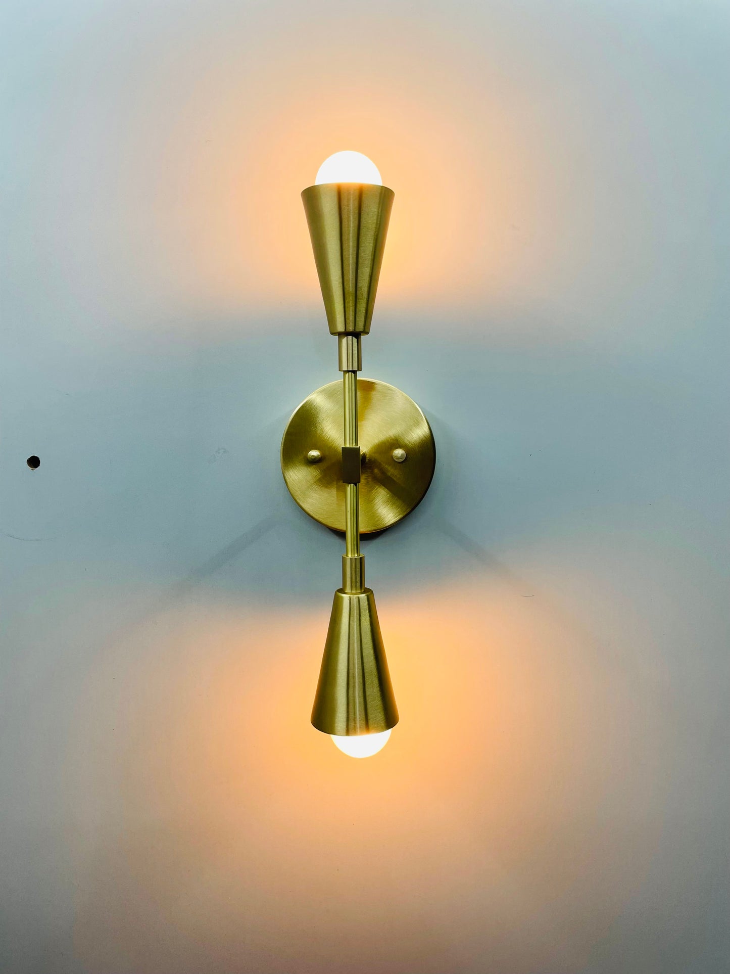 Handmade Brass Diabolo Italian Double Cone Wall Sconce - Front View