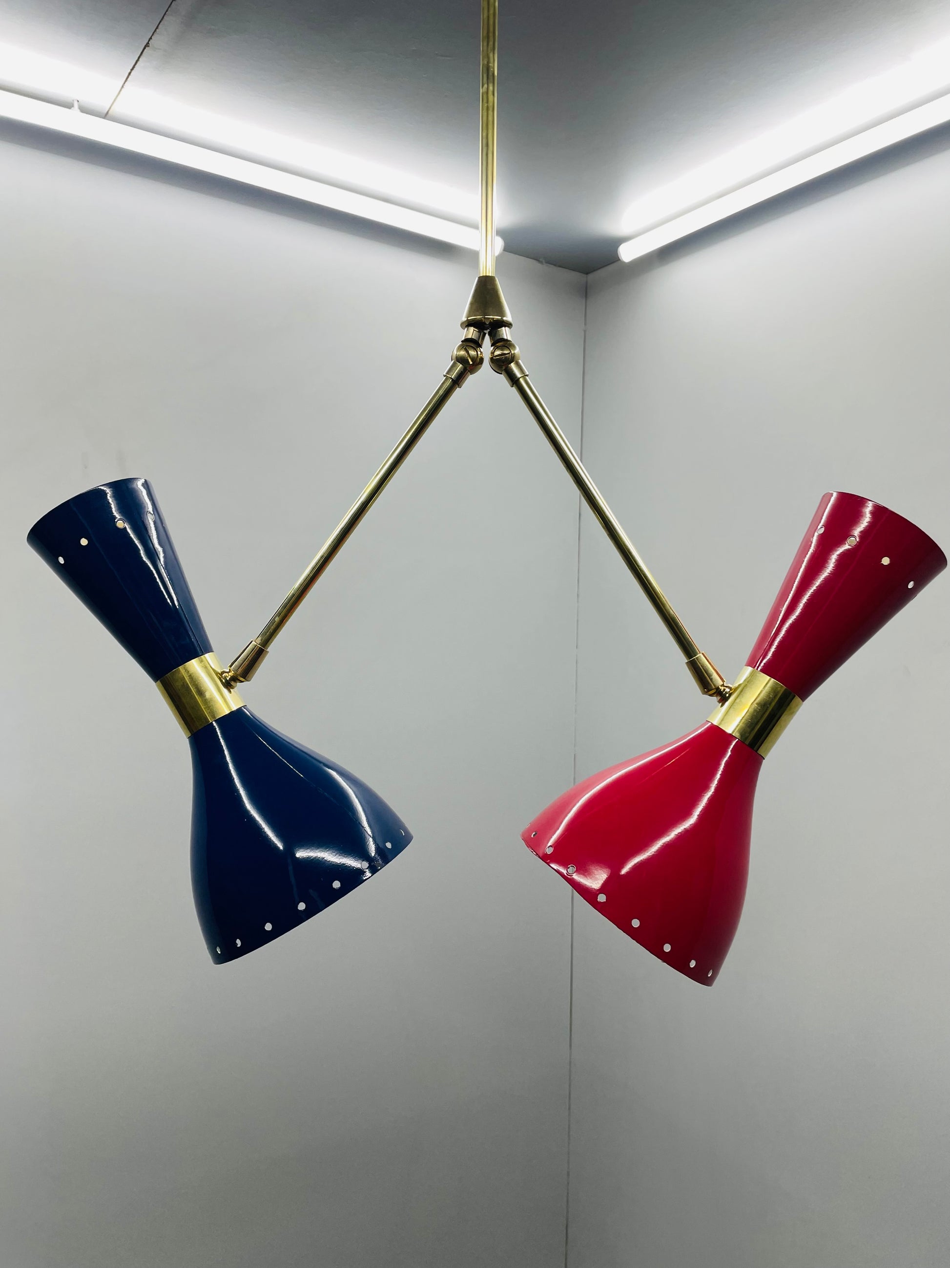 2 Light Stilnovo Style Adjustable Brass Chandelier Italian Design Ceiling Light - Global Lights Hub