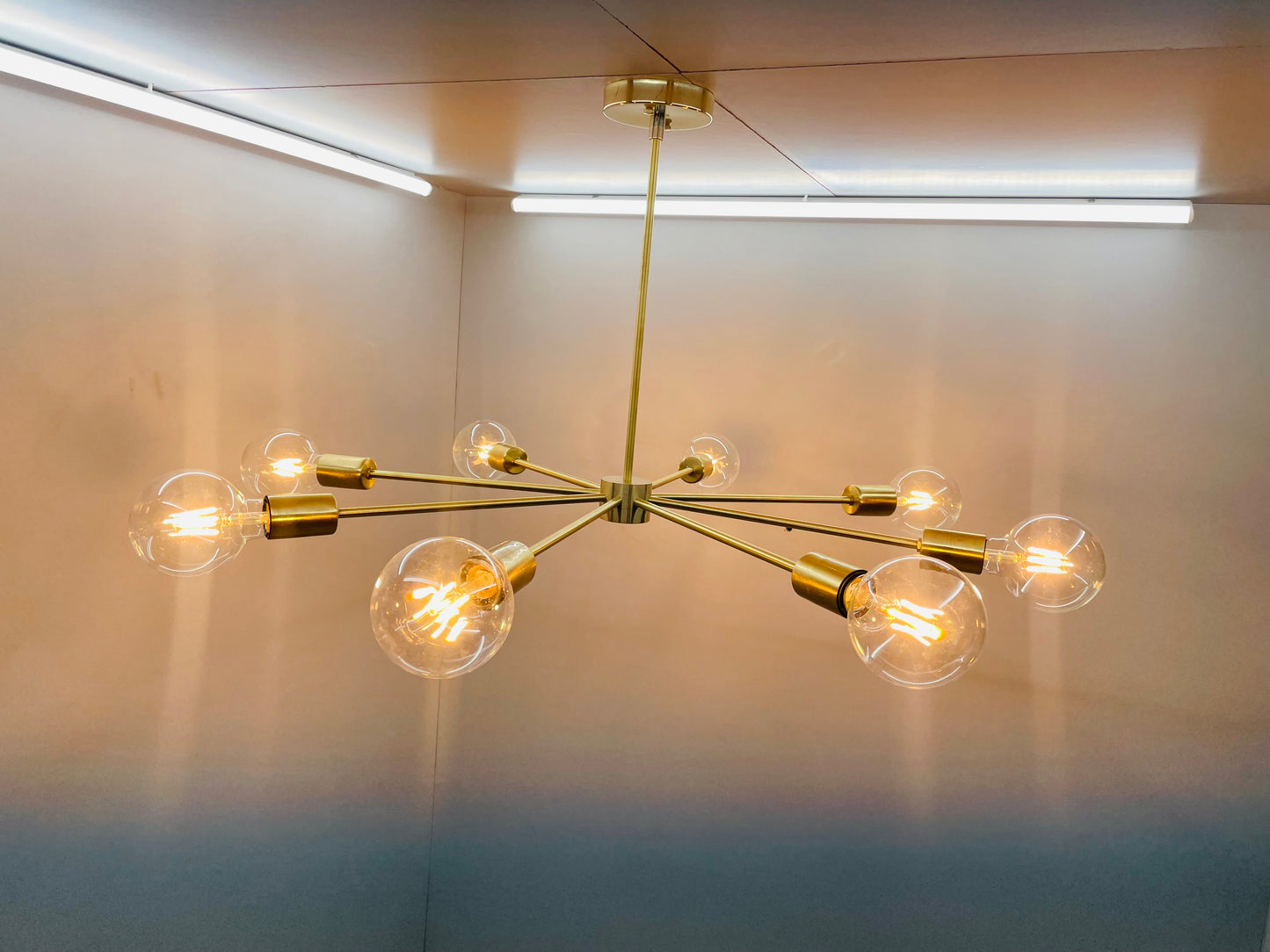 Mid Century Stilnovo Brass Sputnik Chandelier Handmade Brass Ceiling Lamp Light 8 Arms/Lights - Global Lights Hub
