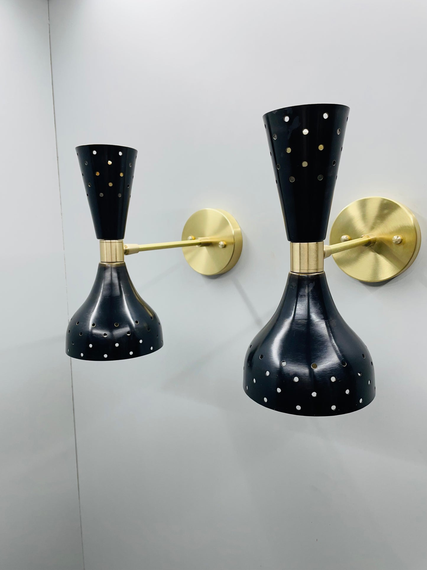 Contemporary Brass Wall Light Lamps - Italian Modern Stilnovo Style - Set of Two