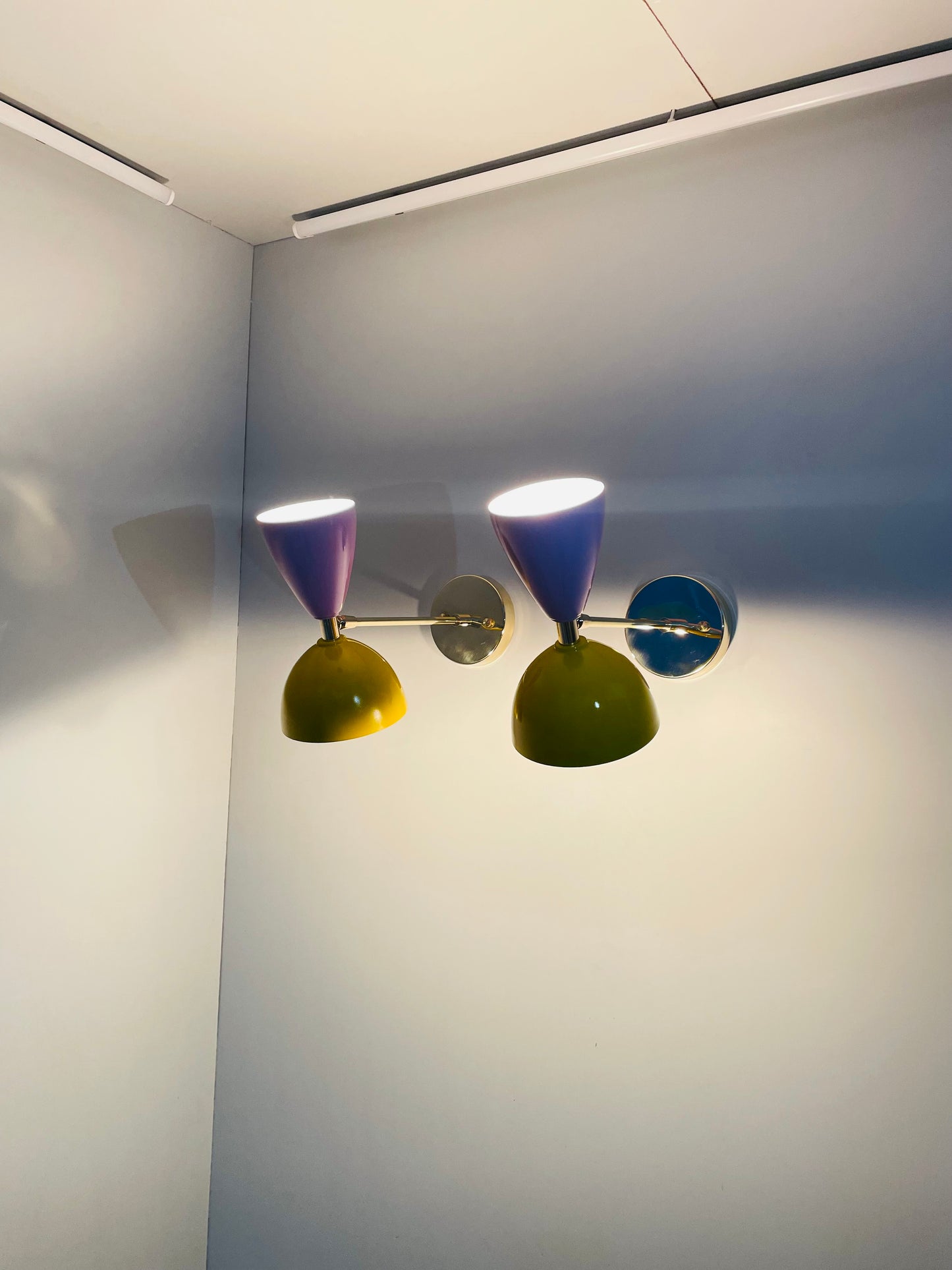 Elegant Brass Wall Light Lamps - Italian Modern Stilnovo Style - Set of Two