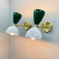 Italian Modern Stilnovo Style Wall Sconce Set - Brass Green and White Wall Light Lamps