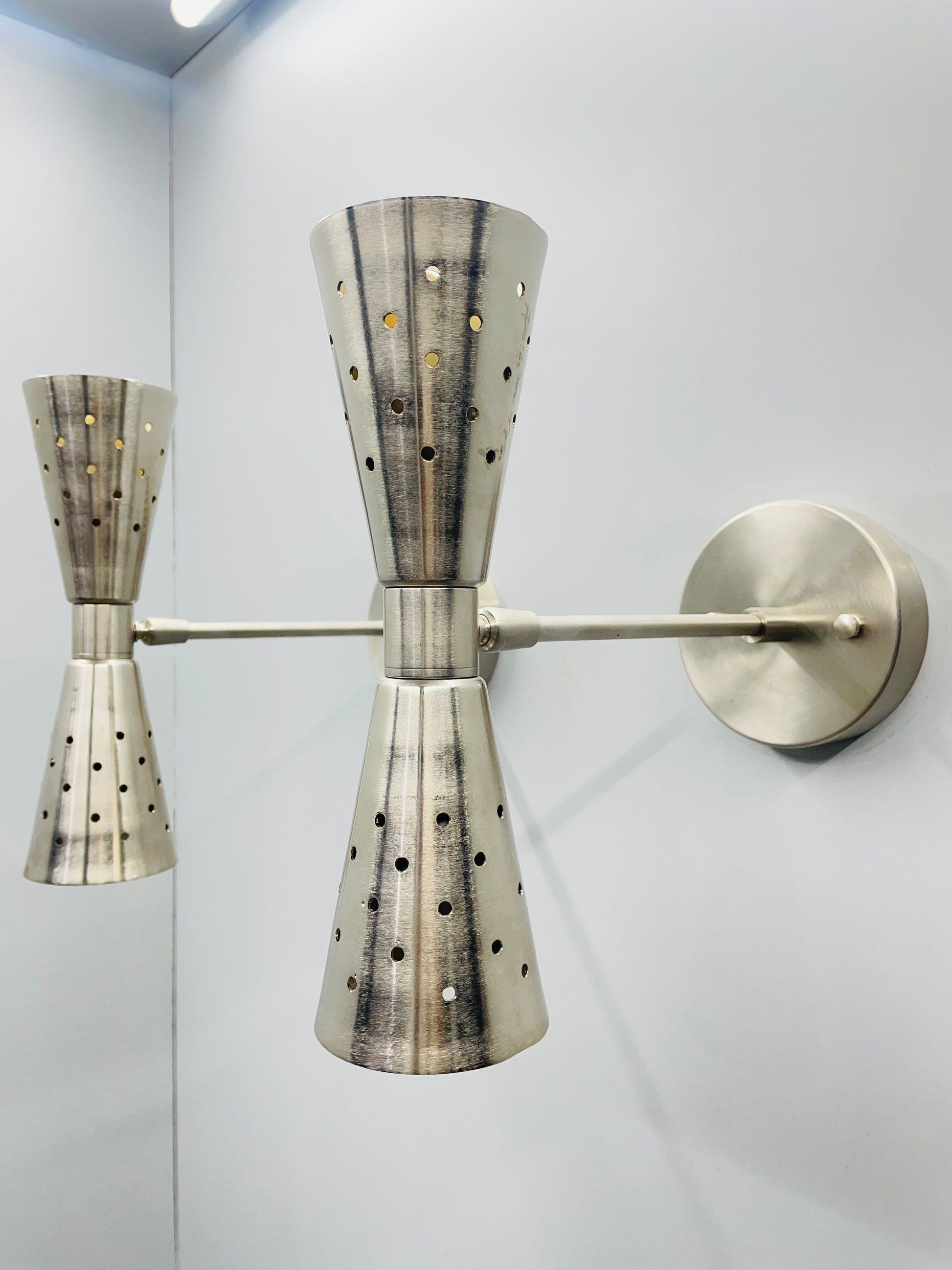 Dual Cone Wall Sconces with Mid-Century Modern Bow Tie Design